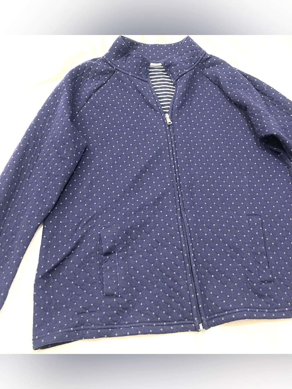 Croft & Barrow Navy Blue Quilted Dot Pattern Zip-Up Adjustable Sleeve Jacket - Picture 16 of 16